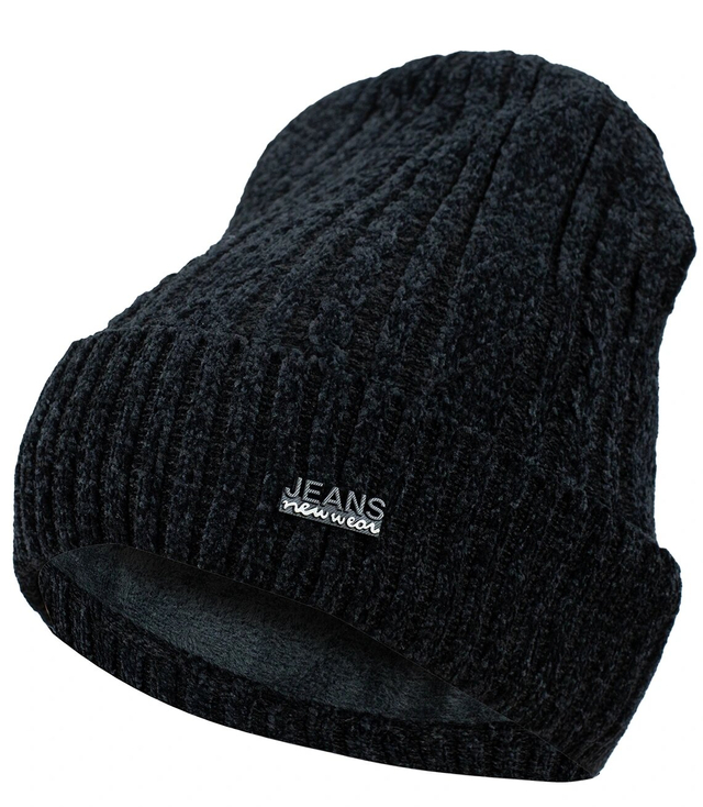Warm thick men's beanie hat with classic fleece