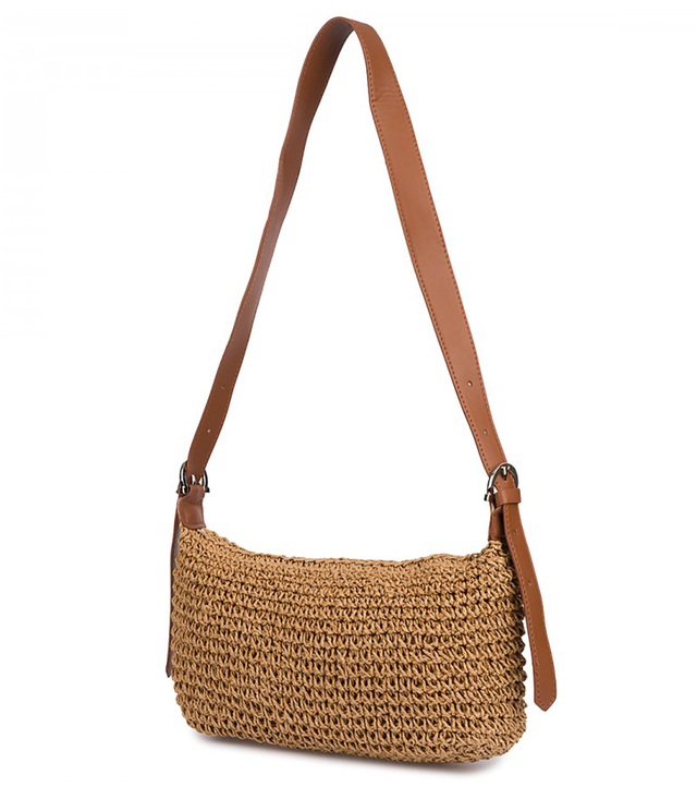 Boho raffia handbag with adjustable, thicker strap