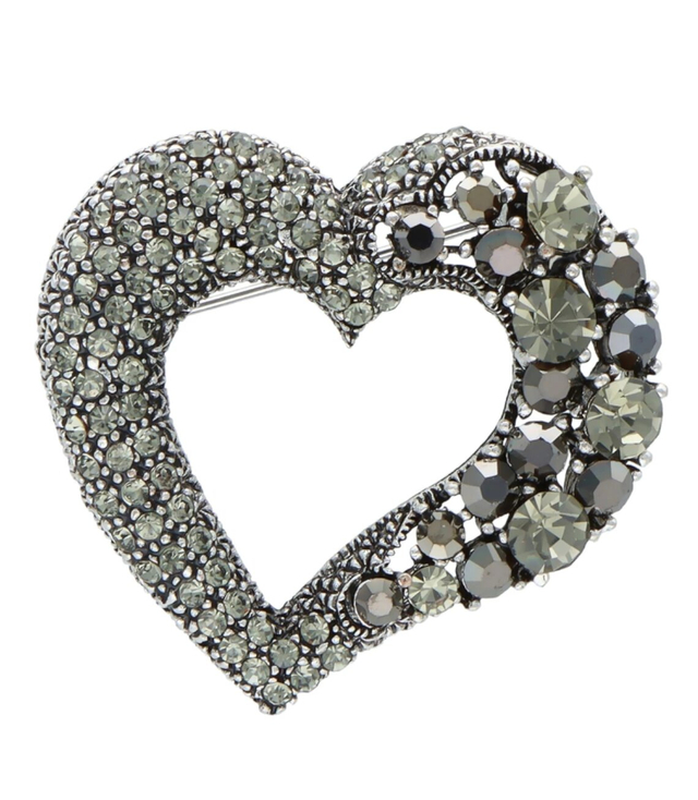 Brooch with zircons Heart, Elegant, Beautiful, Decorative, Crystals, Safety pin