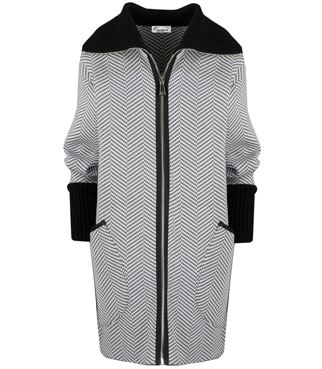 Herringbone knitted transitional coat cardigan with collar AMELIA