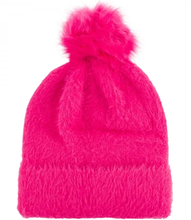 Warm fluffy women's cap with pom-pom autumn winter hat 