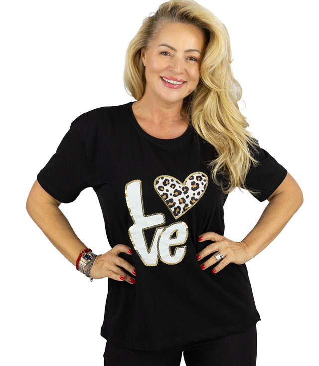 T-shit bluzka koszulka z nadrukiem LOVE i cekinami ALINA