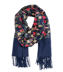 Szal damski z haftowanym wzorem i frędzlami