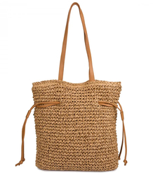 Torebka shopper boho z plecionki z troczkami i podszewką