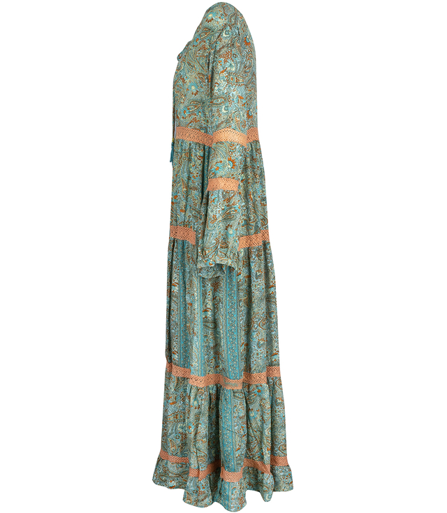 Long, airy ethnic dress with colorful patterns, MILANO silk