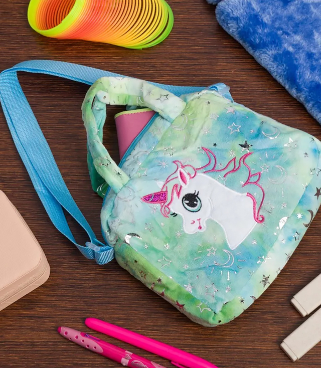 Children's plush bag with adorable unicorn handle strap