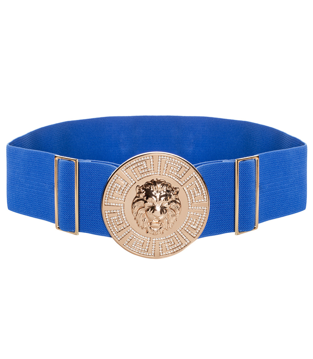 Women's belt with a gold lion and zircons, adjustable and elastic