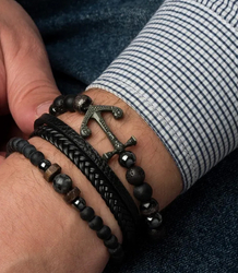 Set of men's bracelets natural stone with anchor