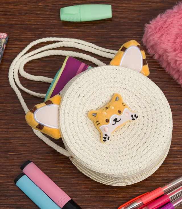 Children's Round Handbag with Cat Ears for Girls
