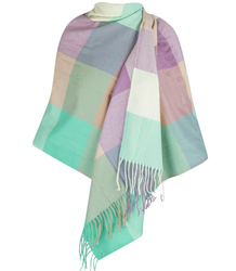 Warm shawl scarf checkered pastel knitted fabric