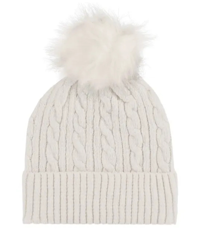 Warm women's cap with pom-pom autumn winter monochrome hat