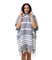 Sauna poncho z frędzlami w paski UNISEX bawełniane