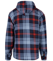 Warm fleece men's plaid shirt with hood insulated with faux fur