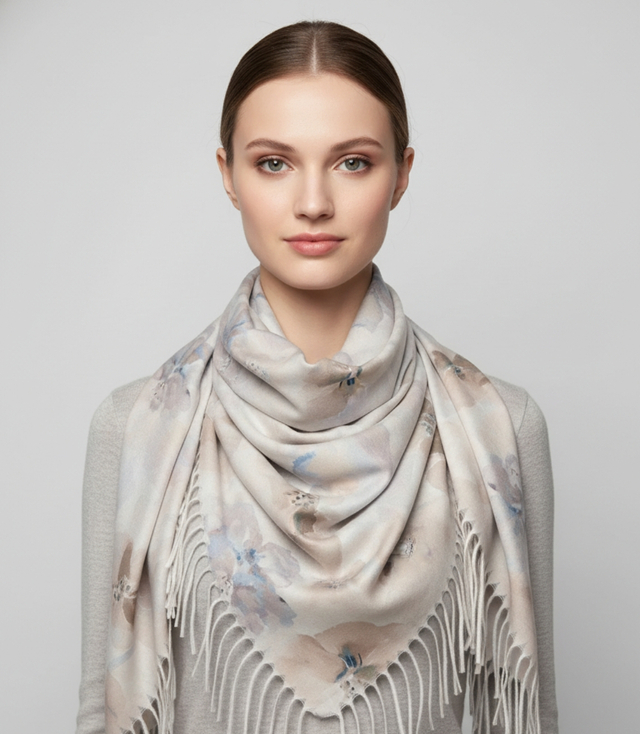 Floral women's scarf shawl with tassels