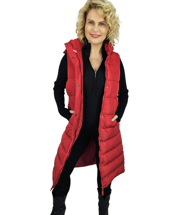 Women's long sleeveless quilted vest with hood TORI