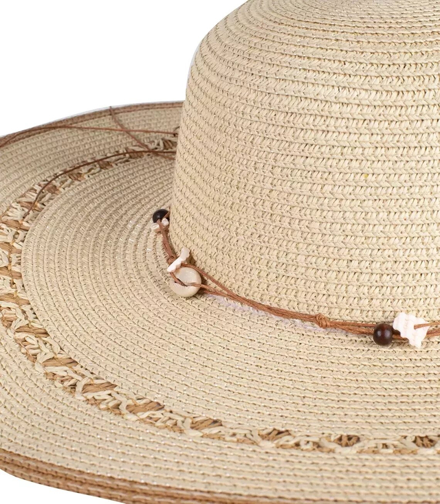 Fashionable large braided hat with shells and openwork