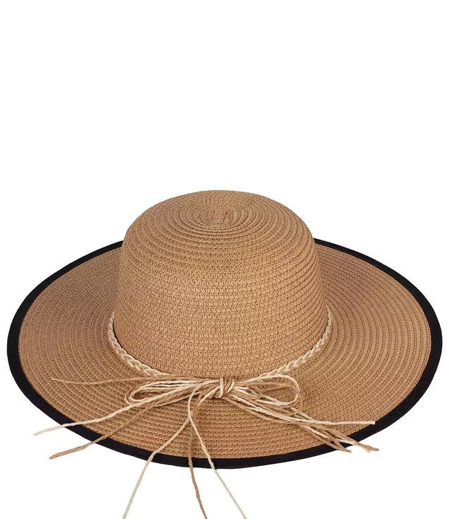 Women's raffia straw hat with black trim