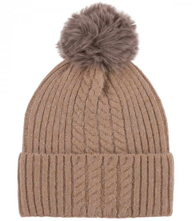 Warm women's cap with pom-pom and interesting weave autumn winter hat 