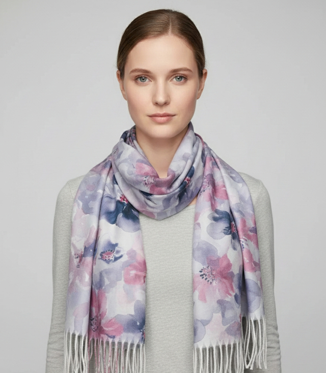 Floral women's scarf shawl with tassels