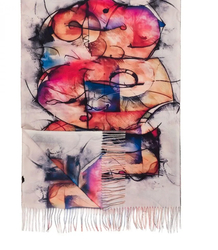 Women's scarf with abstract motif tassels