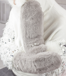 Women's Warm Gloves with fur insulated decorated with pearls