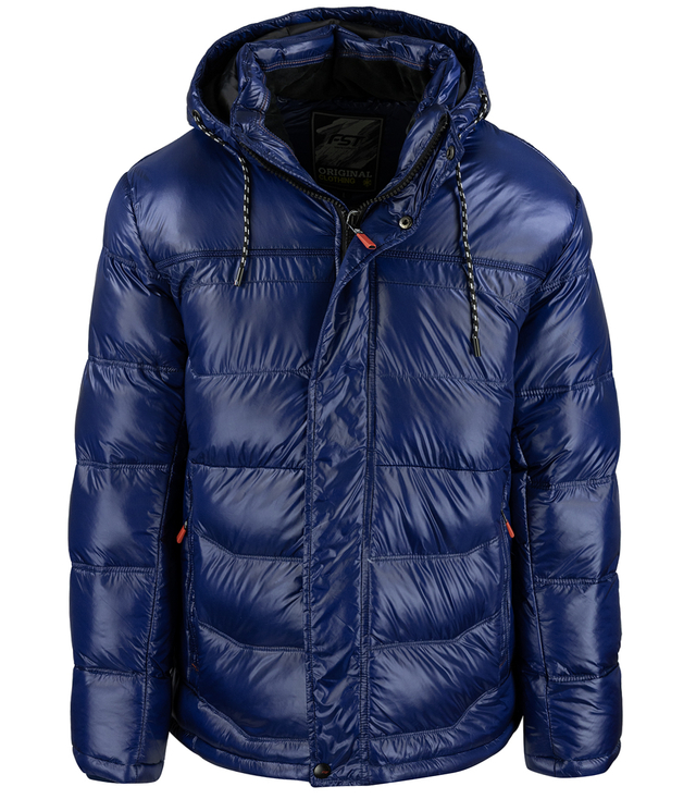 Men's winter quilted jacket with hood and sheen