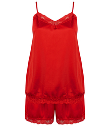 Satin pajama set with lace shorts top petticoat