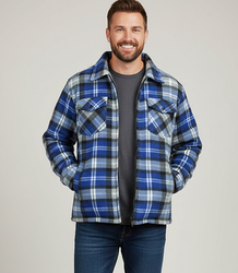 Warm fleece checked men's shirt insulated with faux fur