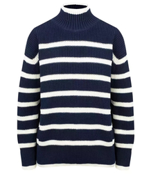 Super fashionable striped turtleneck knitted sweater