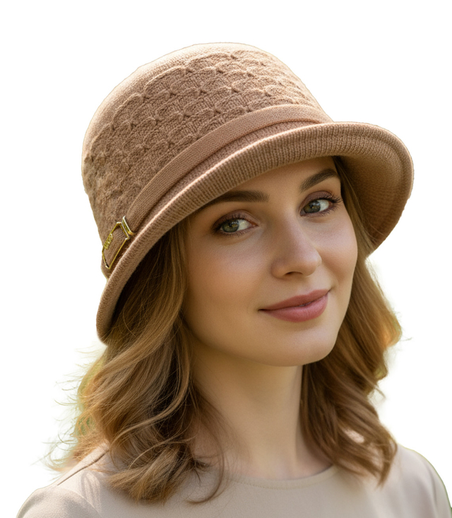 Women's hat with decorative strap and buckle