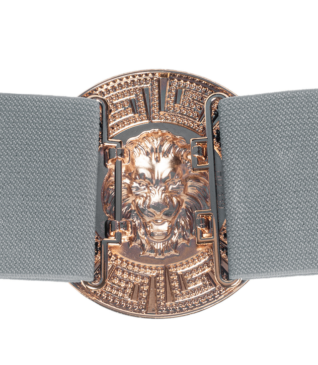 Women's belt with a gold lion and zircons, adjustable and elastic
