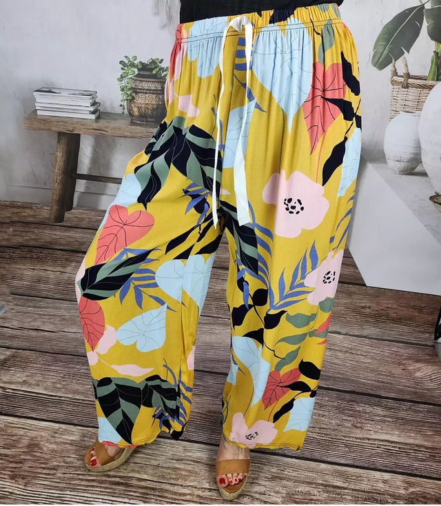 Summer long wide pattern pants LUIZA