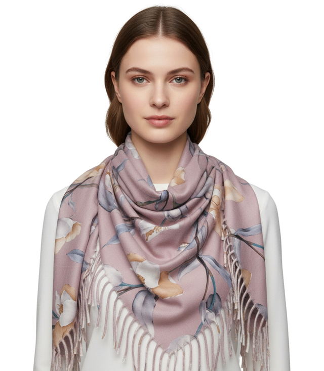 Elegant floral shawl scarf with tassels