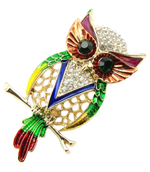 Owl brooch multicolored beautiful rhinestones Gift