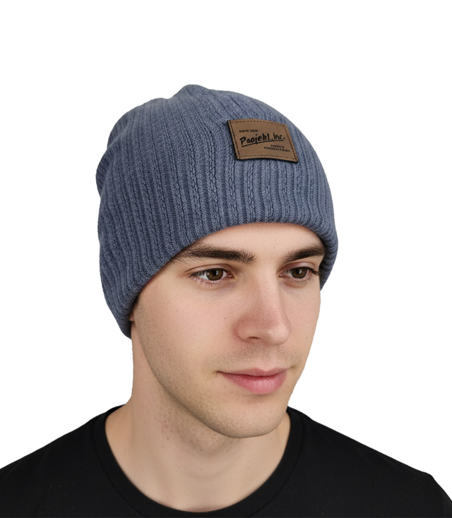 Knitted beanie hat with patch - style and comfort