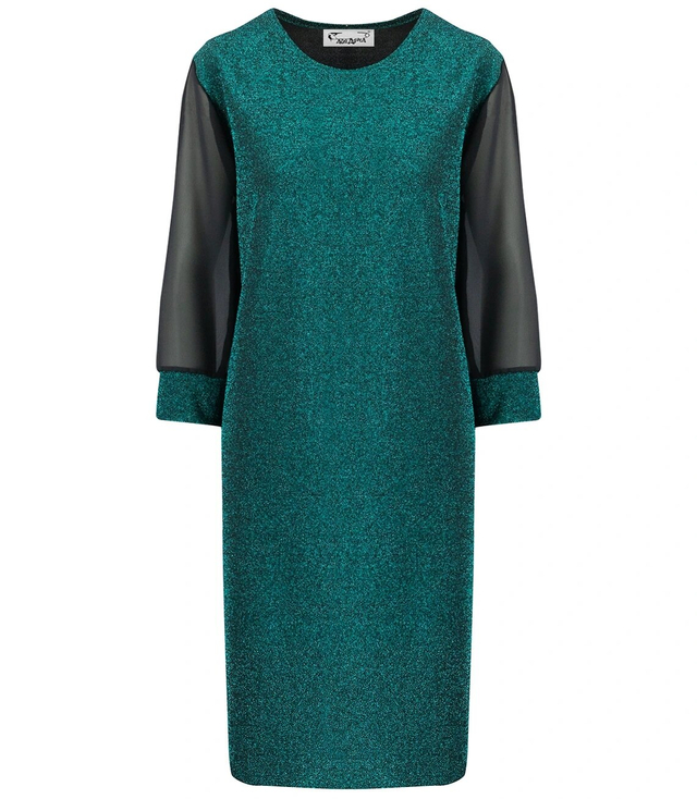 Elegant trapeze dress with brocade midi length SOFIA