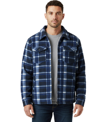 Warm fleece checked men's shirt insulated with faux fur
