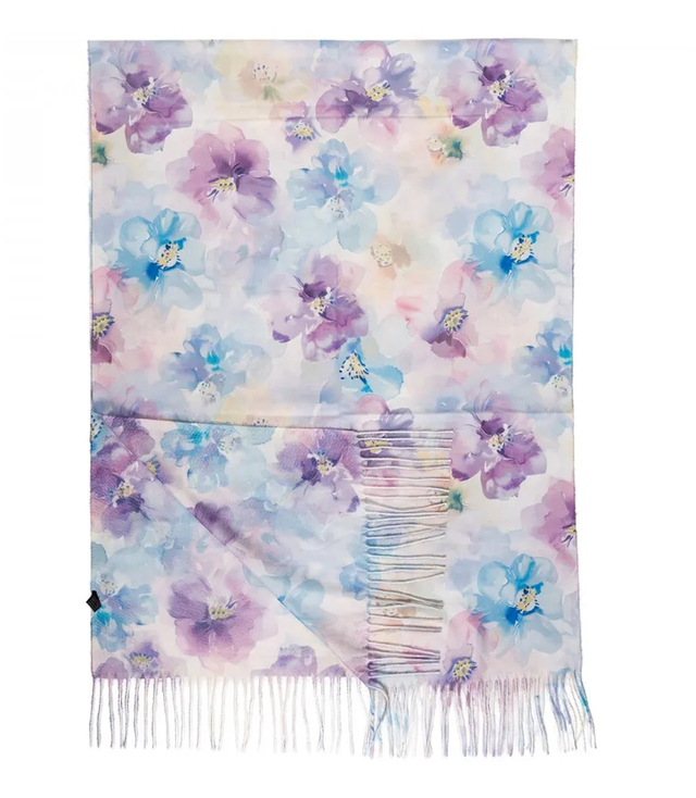 Women's scarf with floral motif and tassels elegant
