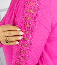 Knit dress with openwork sleeves and pockets