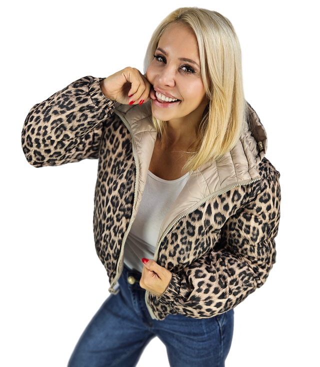 Short reversible leopard bomber jacket Warm Autumn Winter BELLA