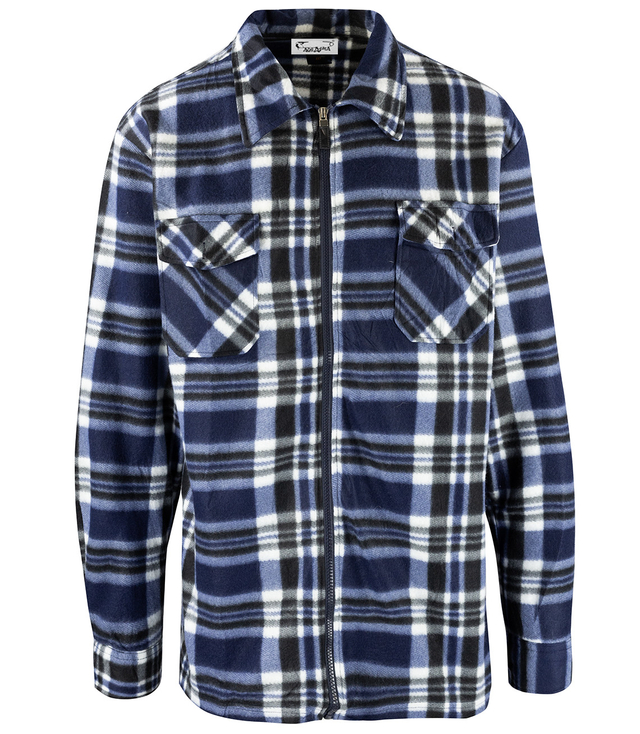 Warm fleece men's plaid shirt with zipper closure 