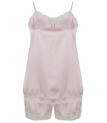 Satin pajama set with lace shorts top petticoat