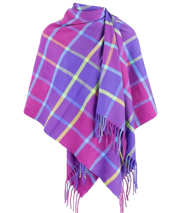 Warm scarf shawl with colorful checkered pattern 