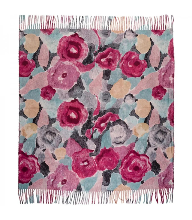 Multicolored elegant women's floral scarf with tassels