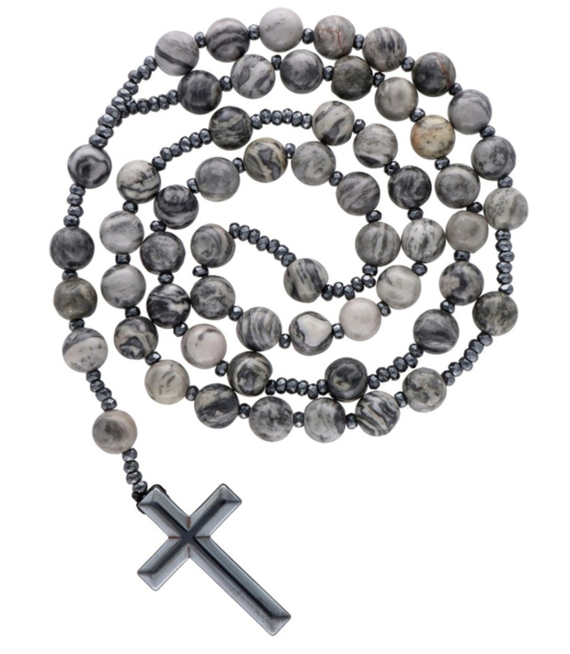 Rosary Necklace Jasper Pendant Adjustable Length