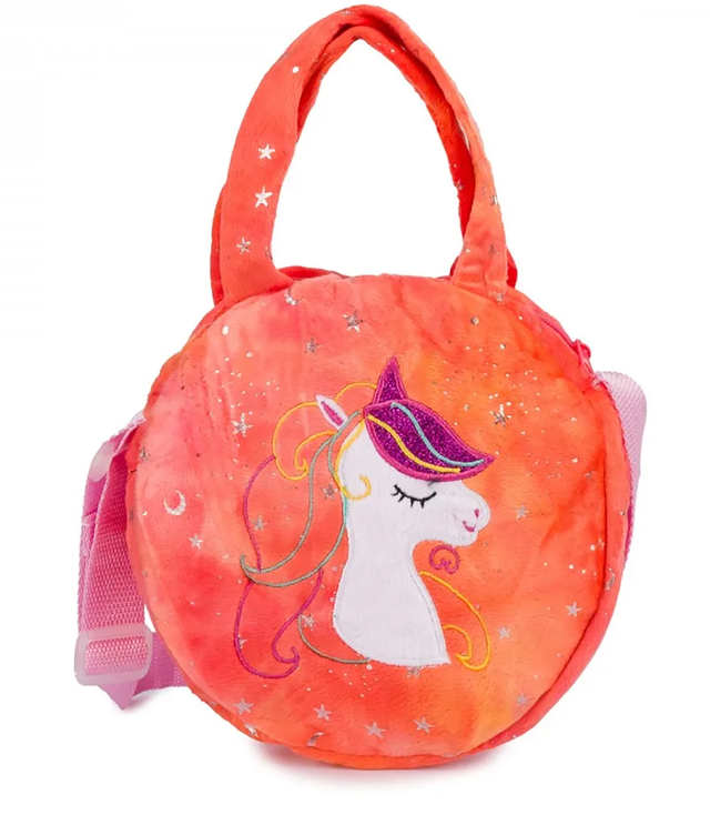 Children's round plush bag with unicorn