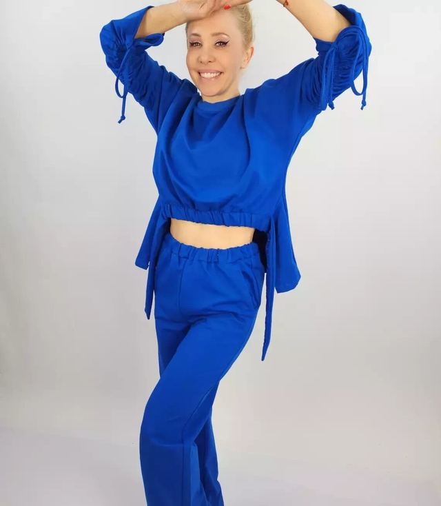 Dres spodnie dzwony bluza dopasowany komplet 