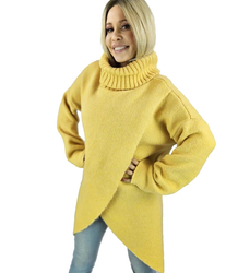 Warm womens turtleneck sweater with a slit MARIETTA, wool