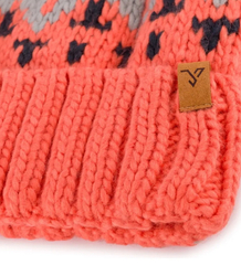 Warm women's cap with colorful pom-pom in winter pattern autumn winter