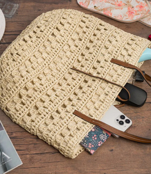 Openwork boho bag for summer with lining and zipper